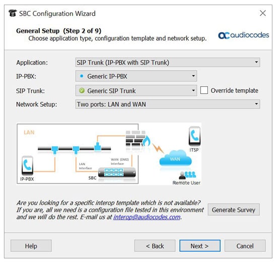 SBC Configuration Wizard Template Screen